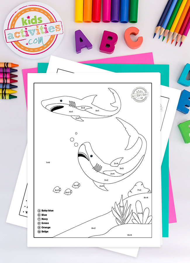 Make shark week fun with addition color by number worksheets kids activities blog