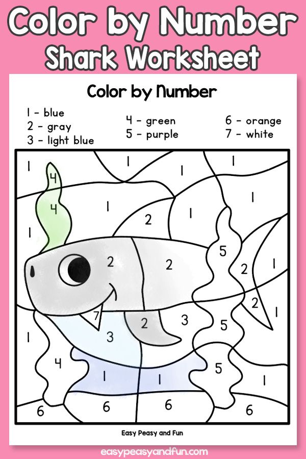 Shark color by number worksheets cute shark shark coloring pages kids worksheets printables