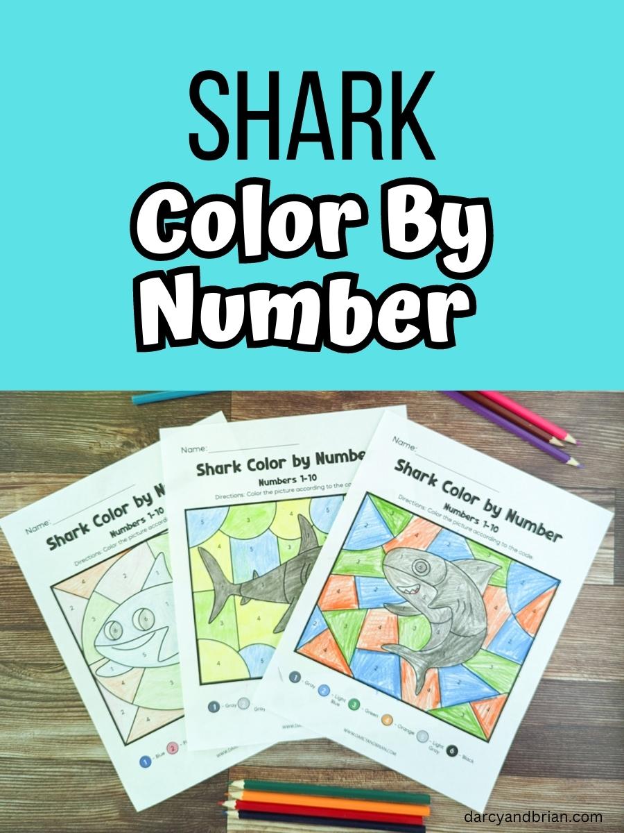 Printable shark color by number worksheets preschool math