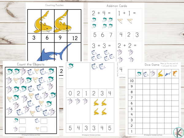 Free shark theme worksheets for kindergartners