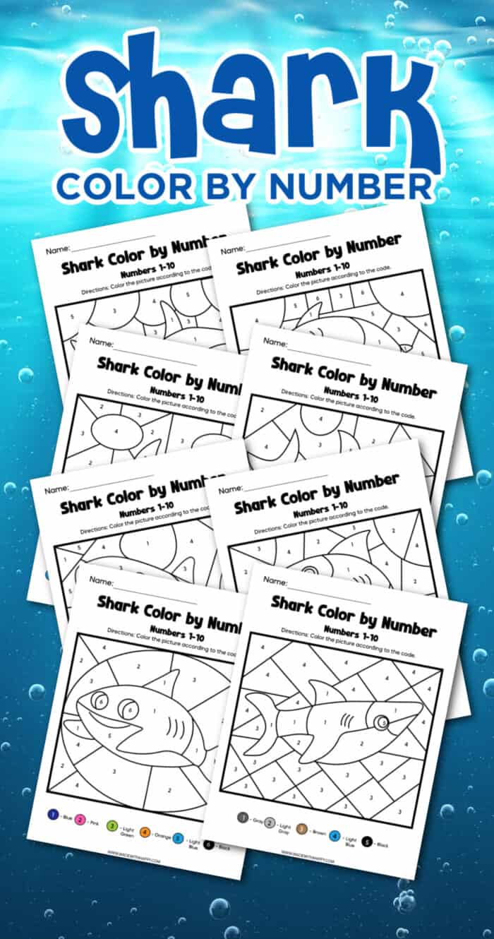 Free shark color by number printables