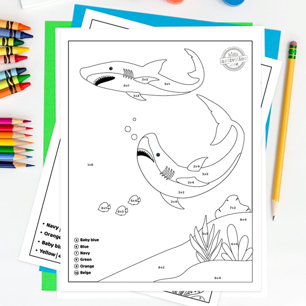 Make shark week fun with addition color by number worksheets kids activities blog