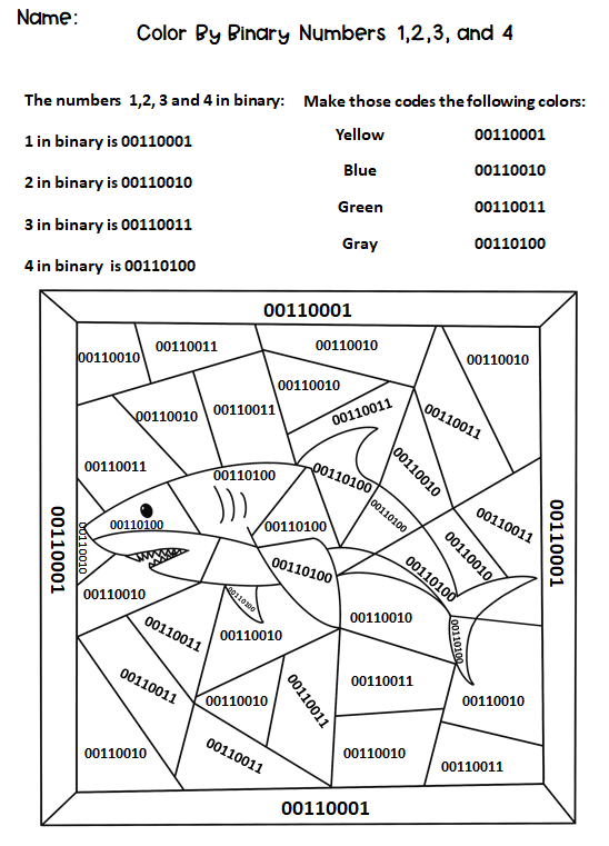 Color by binary numbers shark coloring pages