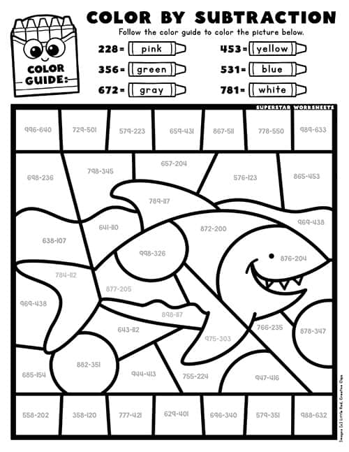 Subtraction color by number