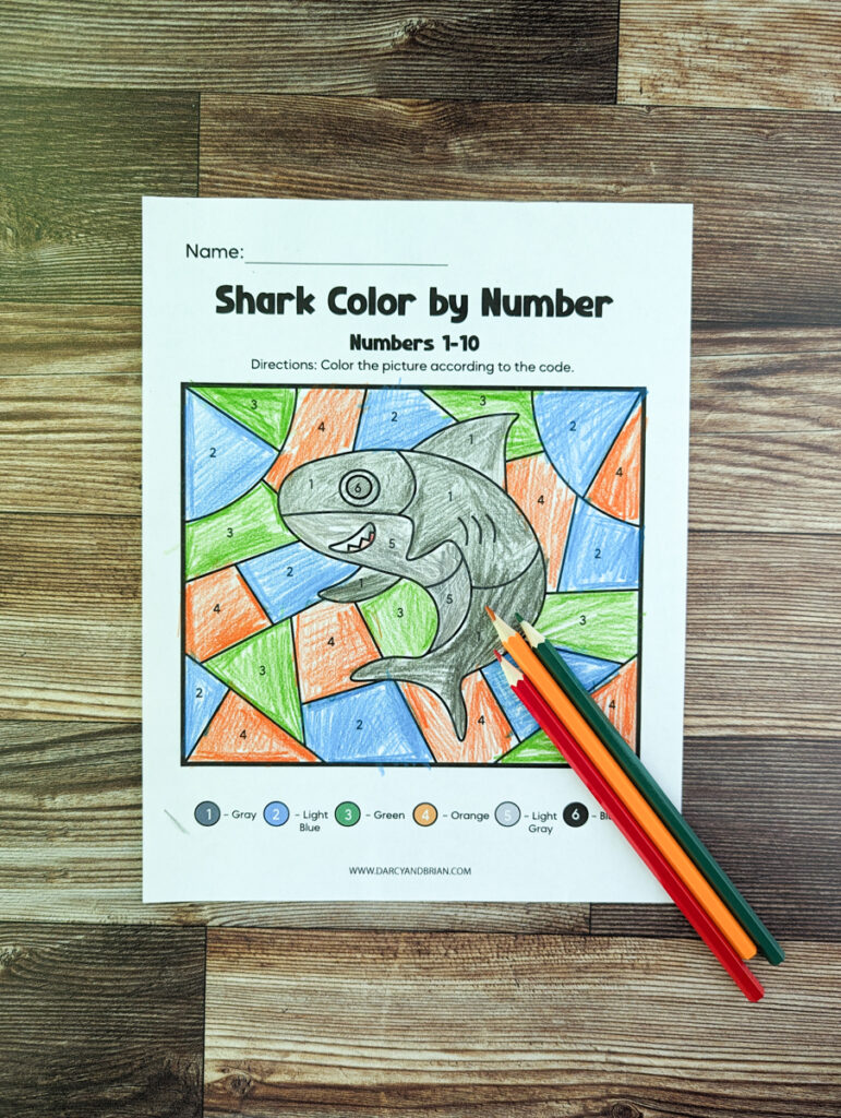 Printable shark color by number worksheets preschool math