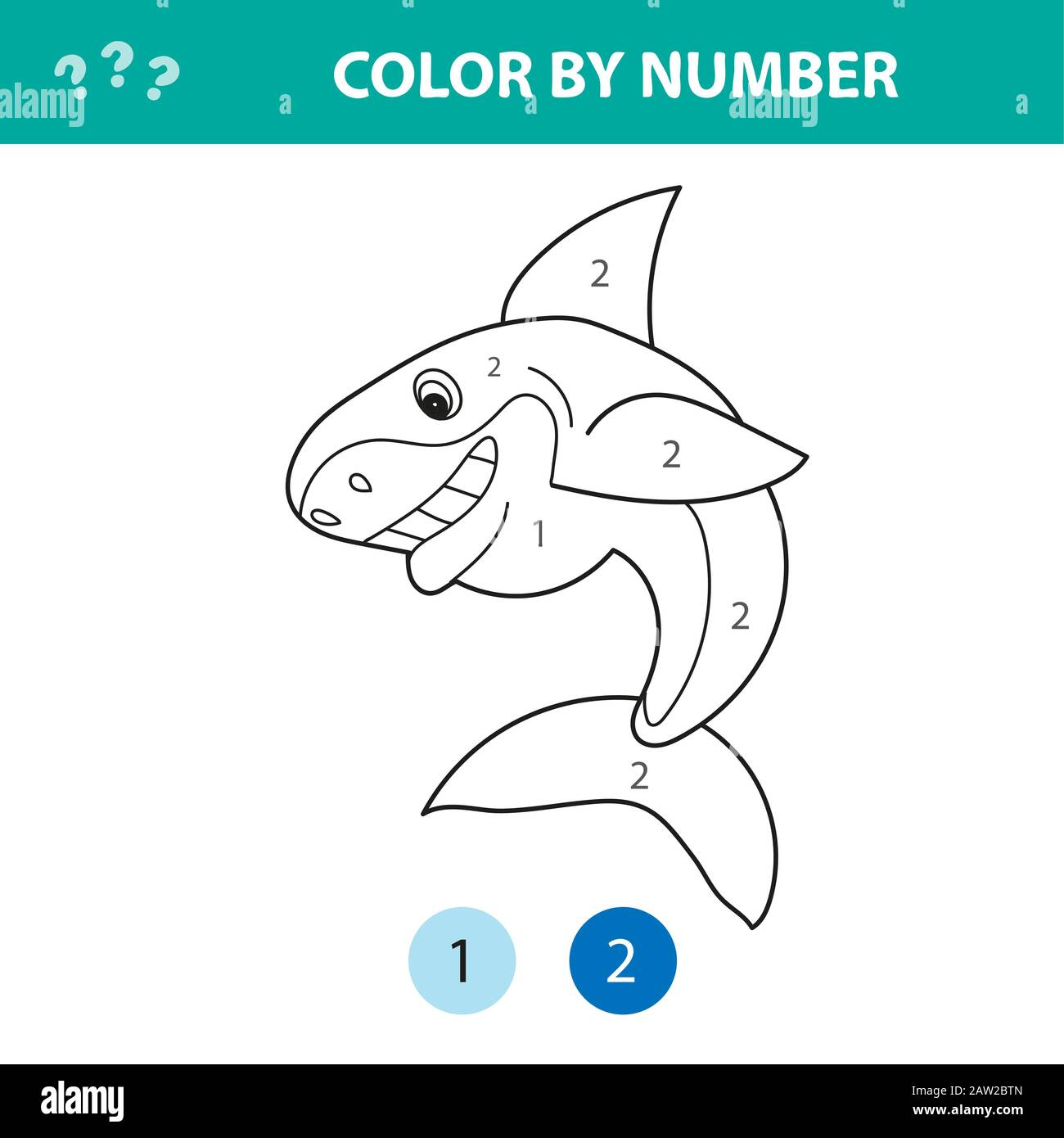 Numbers coloring page cute cartoon shark educational game for preschool kids color by numbers stock vector image art