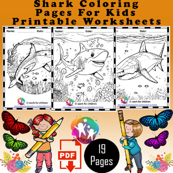 Printable shark coloring pages for kids by work for children tpt