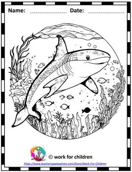 Printable shark coloring pages for kids by work for children tpt