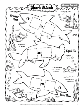 Shark attack greater thanless than game printable lesson plans and ideas game boards