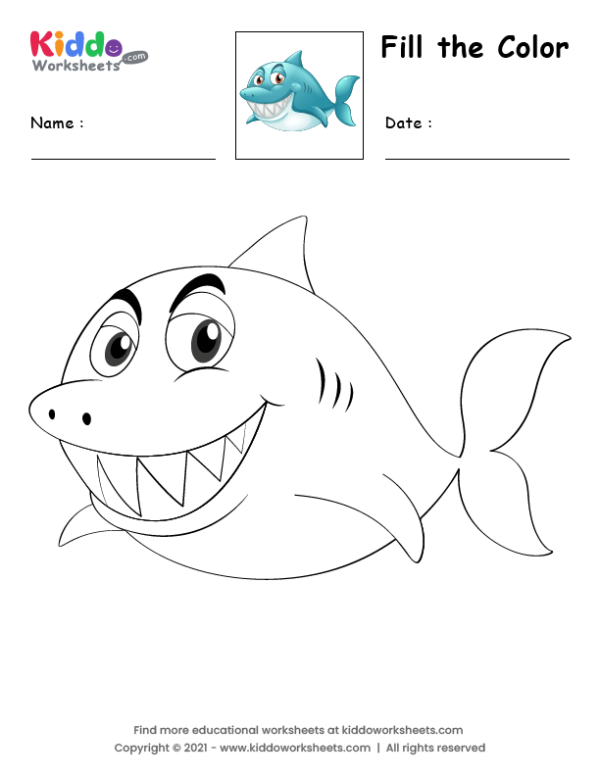 Free printable coloring page shark worksheet