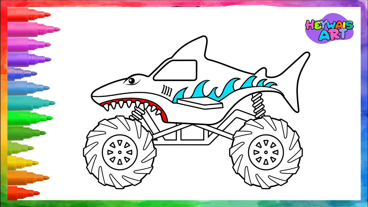 How to draw shark truck ð ç learn draw and coloring for kids toddlers