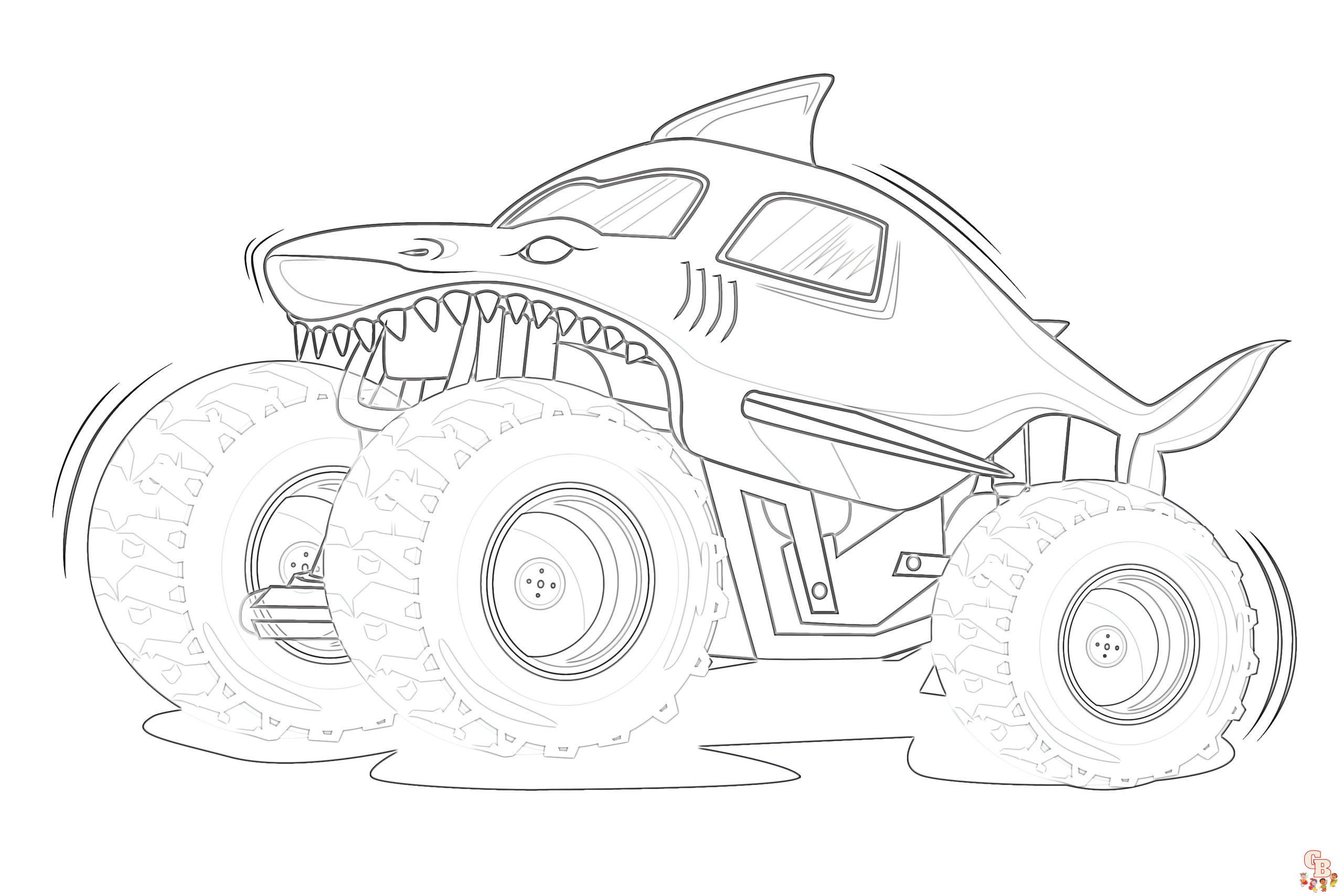 Free shark monster truck coloring pages printable and easy