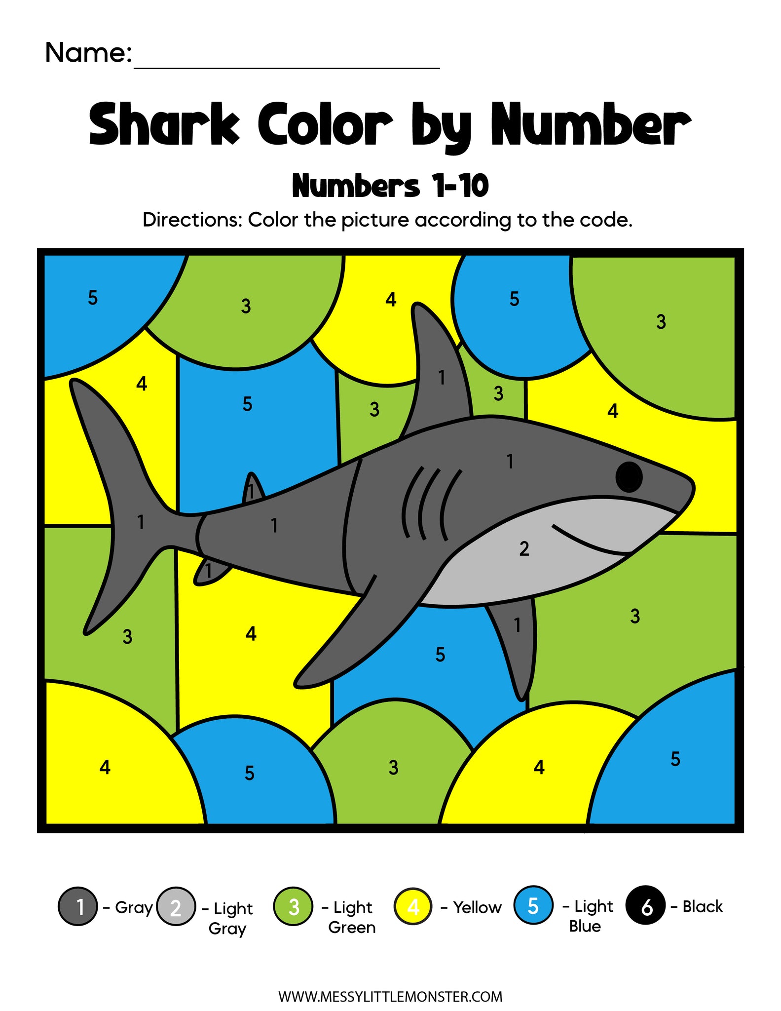 Shark color by number sheets â messy little monster shop