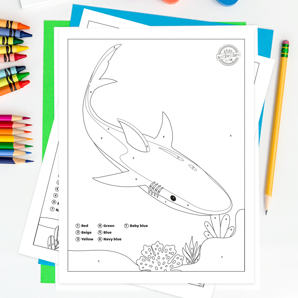 Free printable shark color by number worksheets kids activities blog