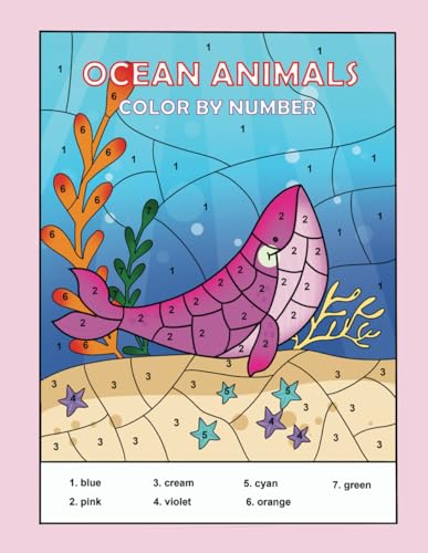 Ocean animals color by number big and easy ocean animal themed coloring pages of turtle whale shark dolphin many more for kids boys girls by nhung pháºm