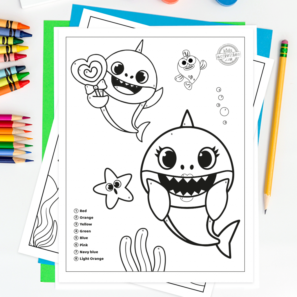 Free baby shark color by number printables kids activities blog