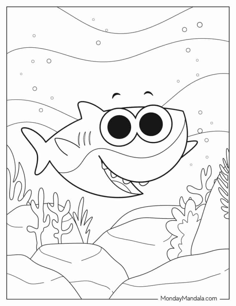 Baby shark coloring pages free pdf printables