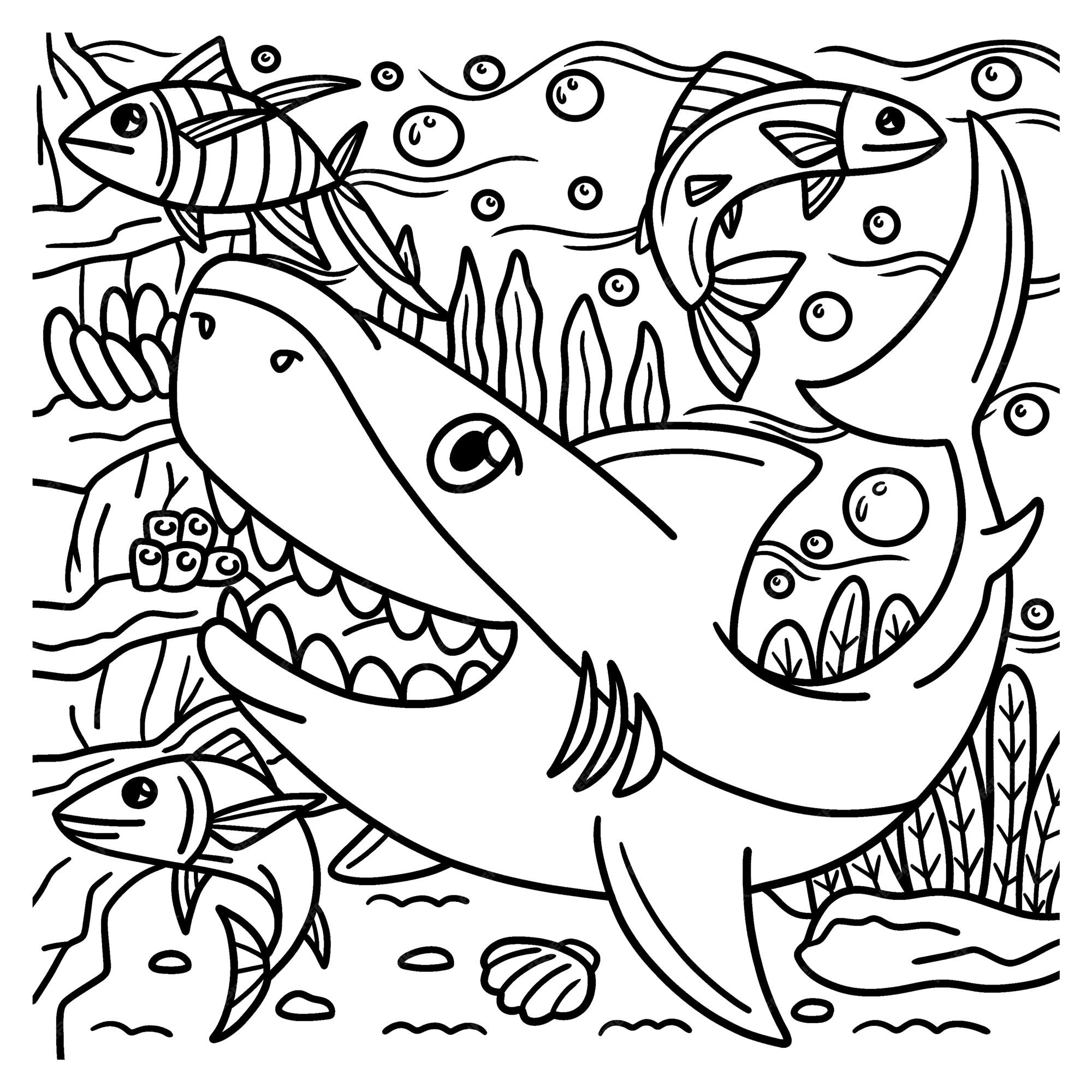 Premium vector great white shark coloring page for kids