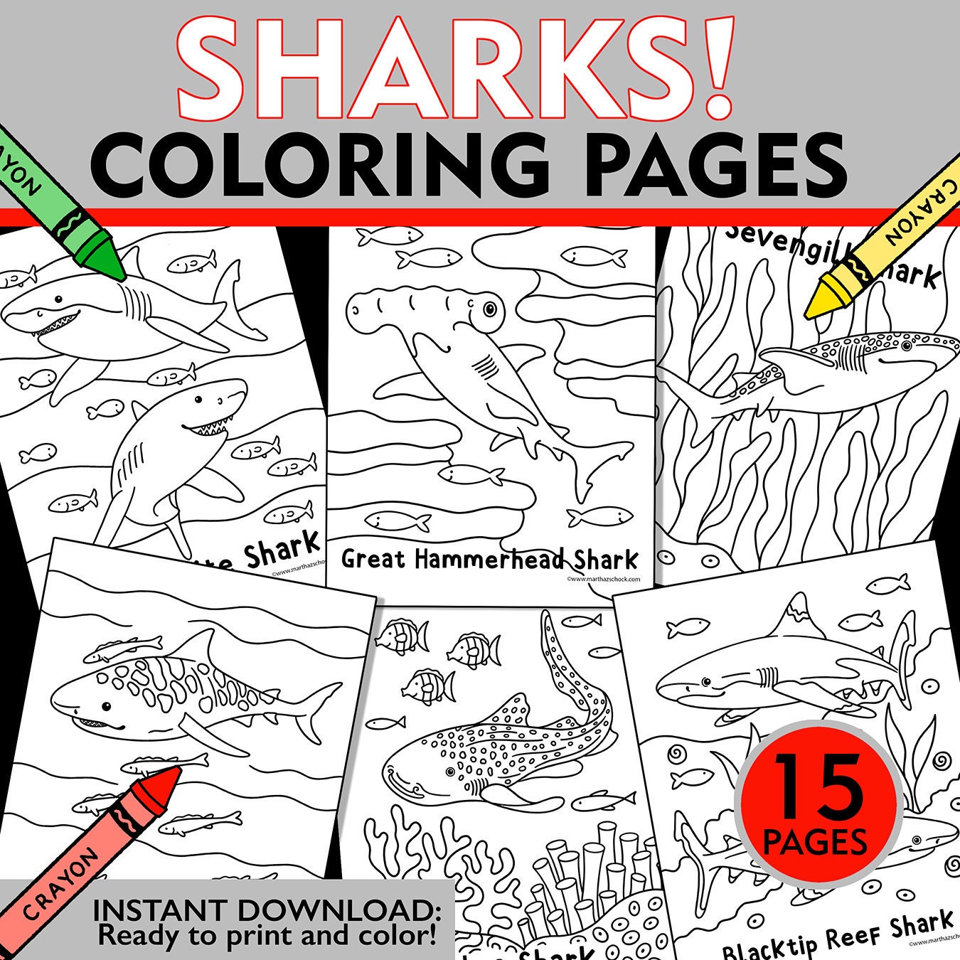 Shark coloring pages shark coloring sheets shark week coloring pages shark week activity for kids shark printable instant download