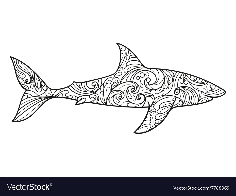 Shark coloring book for adults royalty free vector image