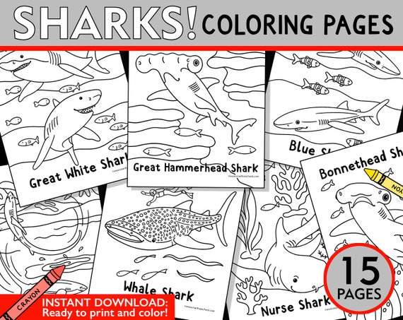 Shark coloring pages shark coloring sheets shark week coloring pages shark week activity for kids shark printable instant download