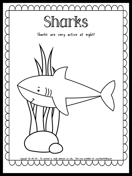 Sharks coloring page with fun fact free printable download â the art kit