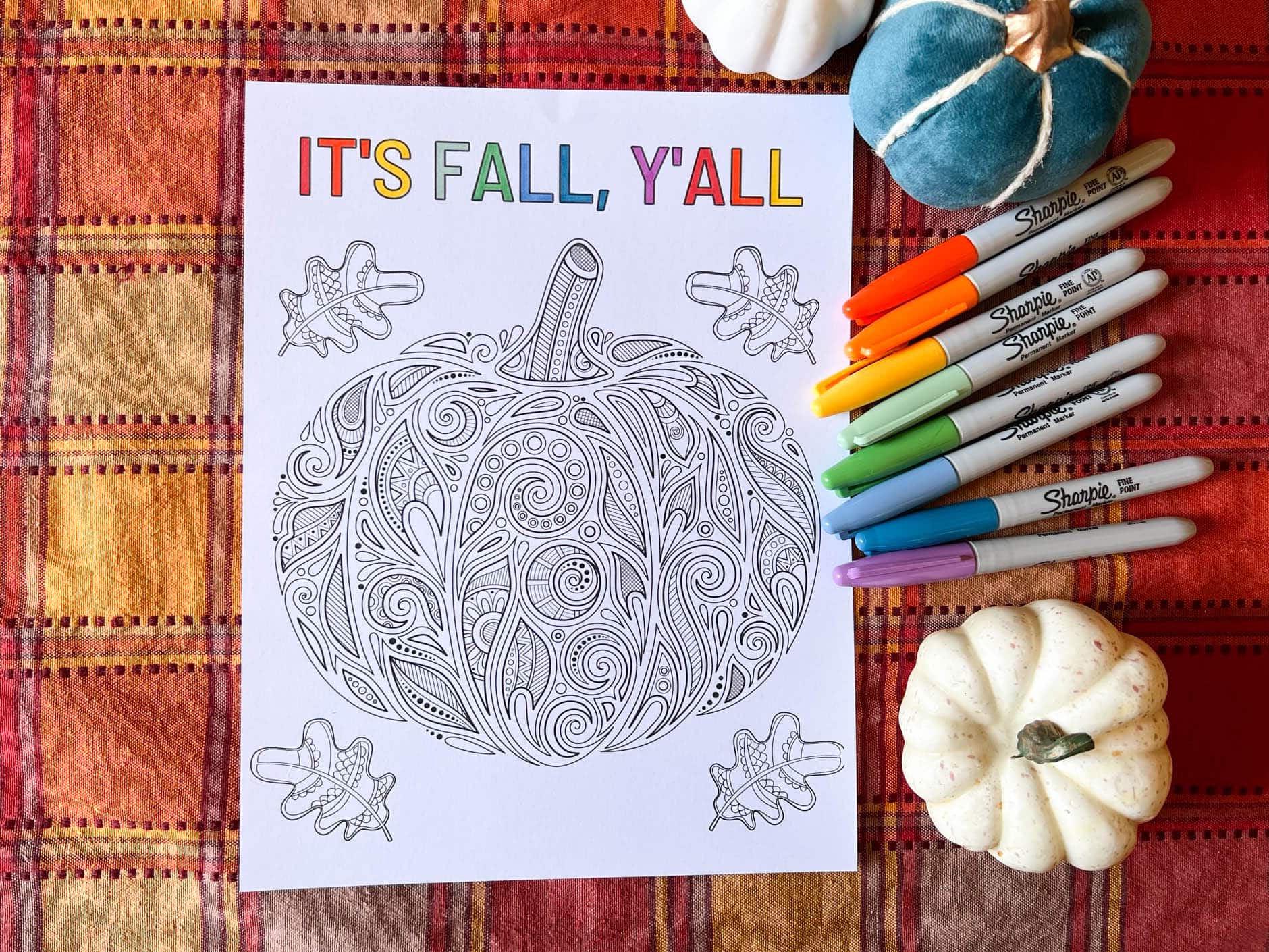 Printable its fall yall pumpkin coloring page