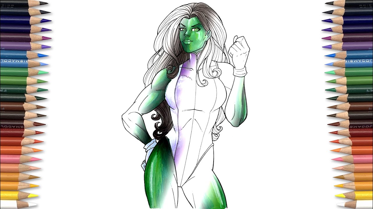 She hulk coloring page beauty of the green freefalling