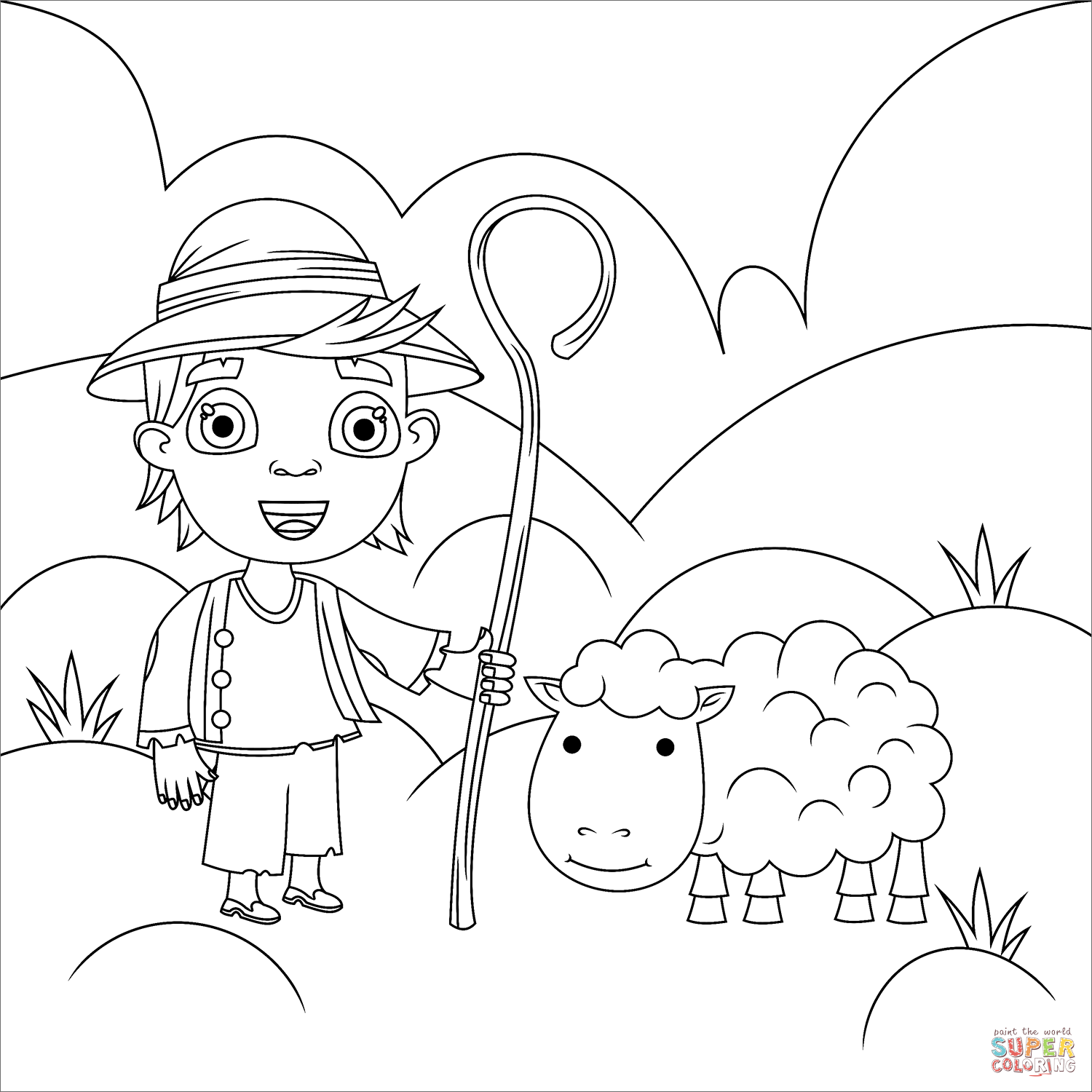 Shepherd with with a sheep coloring page free printable coloring pages