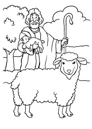 Coloring page of jesus as the good shepherd stock photo picture and royalty free image image