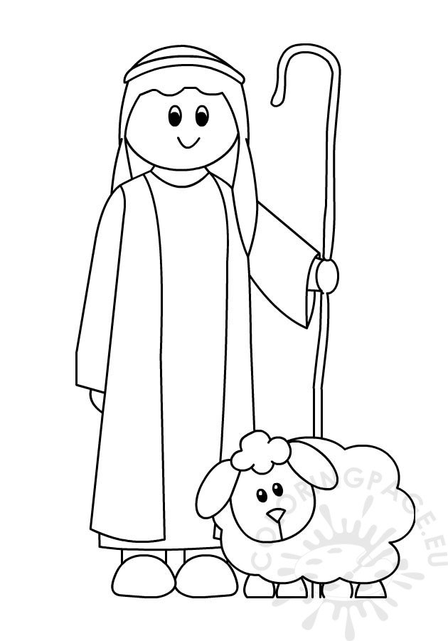 Shepherd with a sheep coloring page