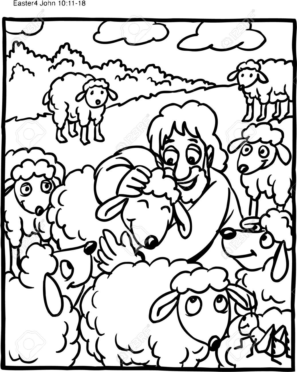 Coloring page of jesus as shepherd with sheep royalty free svg cliparts vectors and stock illustration image