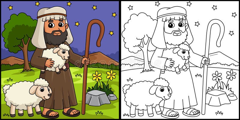 Christian shepherd sheep coloring page for kids stock vector