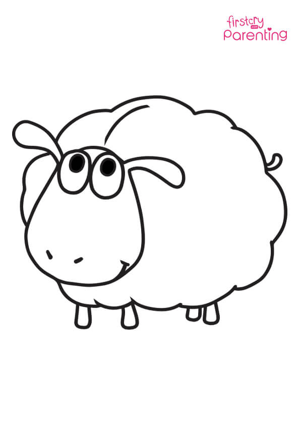 Cute cartoon sheep coloring page for kids