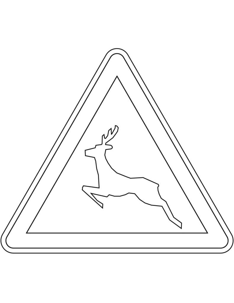 Deer crossing road sign coloring page