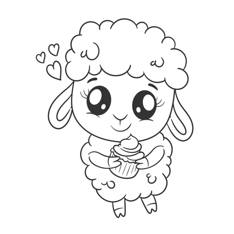 Cute sheep carrying cake in hand for coloring png images ai free download