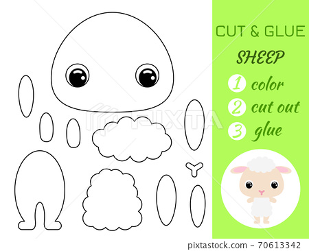 Coloring book cut and glue baby sheep