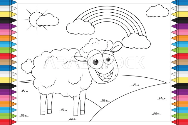 Vector drawing of a black and white sheep cut out and ready for coloring teaching drawing and coloring for children vector illustrator