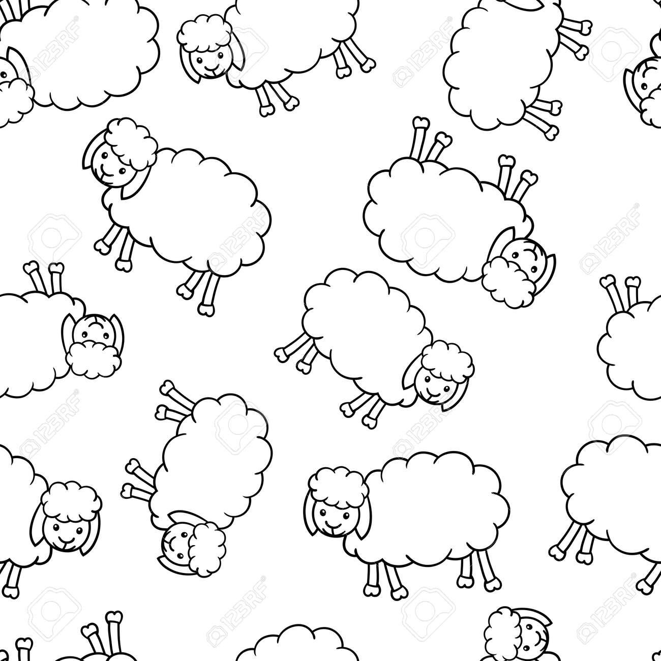 Vector seamless pattern with cute fluffy sheep coloring page for kids and adults royalty free svg cliparts vectors and stock illustration image