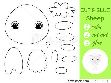 Coloring book cut and glue baby sheep