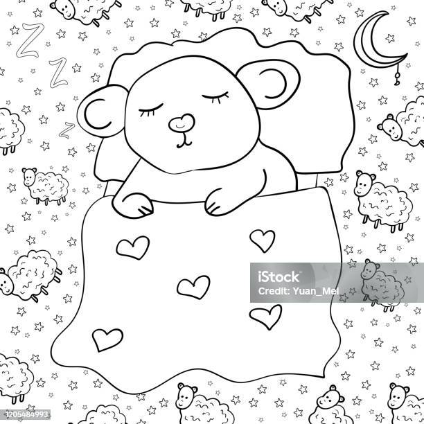 The mouse or rat is sleeping doodle sheep pattern birthday valentines day baby shower coloring page adult and kids woman coloring book black and white stock illustration