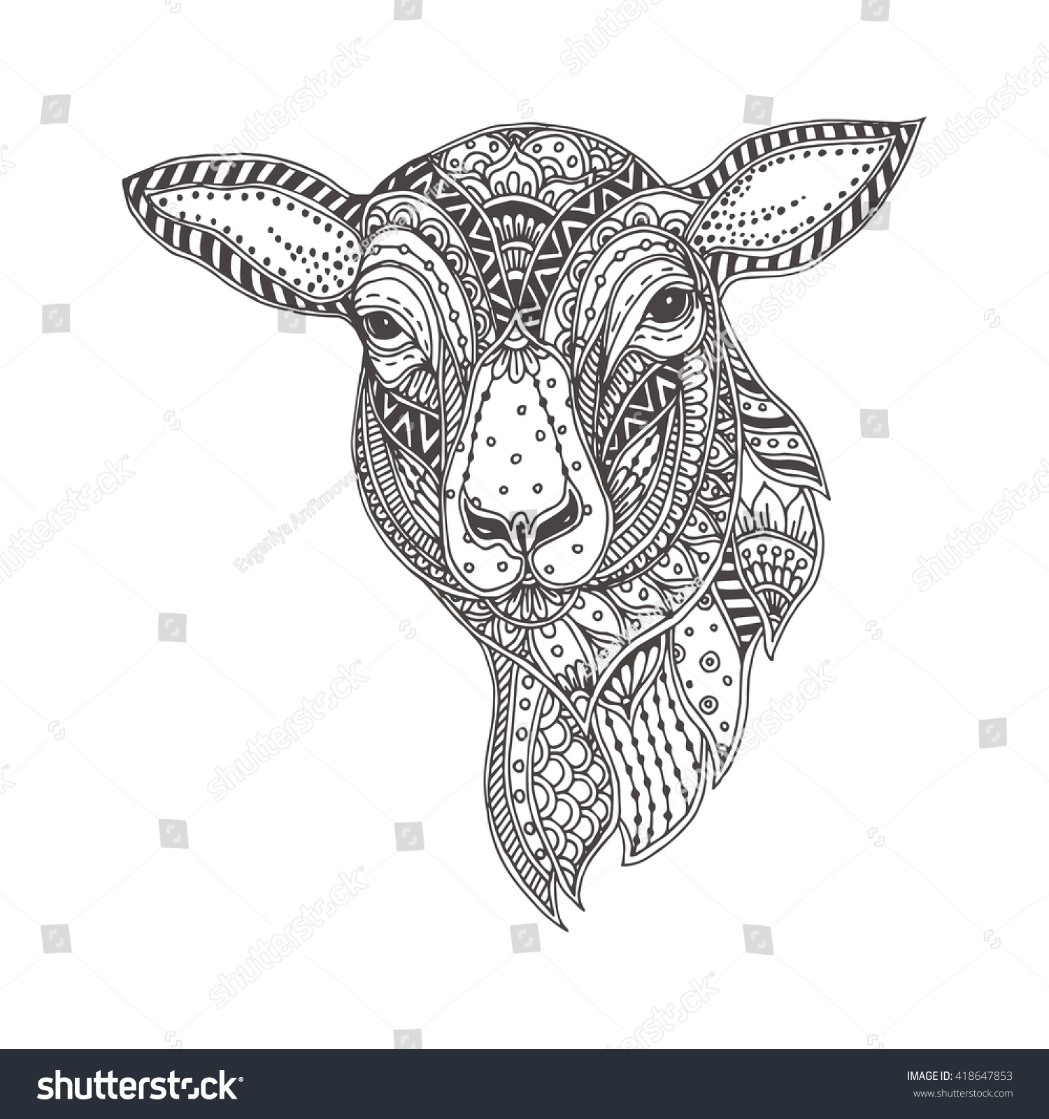 Handdrawn sheep ethnic floral doodle pattern stock vector royalty free