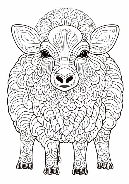 Premium ai image a coloring page with a sheep with a large head and a large nose generative ai