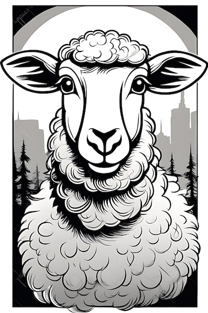 Premium ai image sheep coloring page printable qualityblack and white poster quality