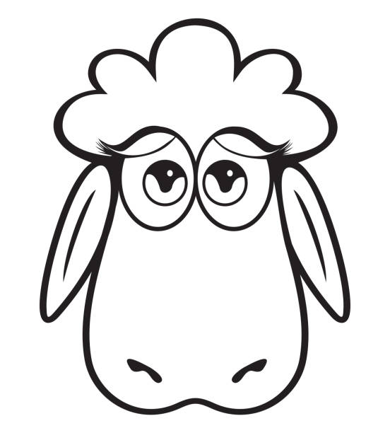 Cute sheep head black and white stock illustration