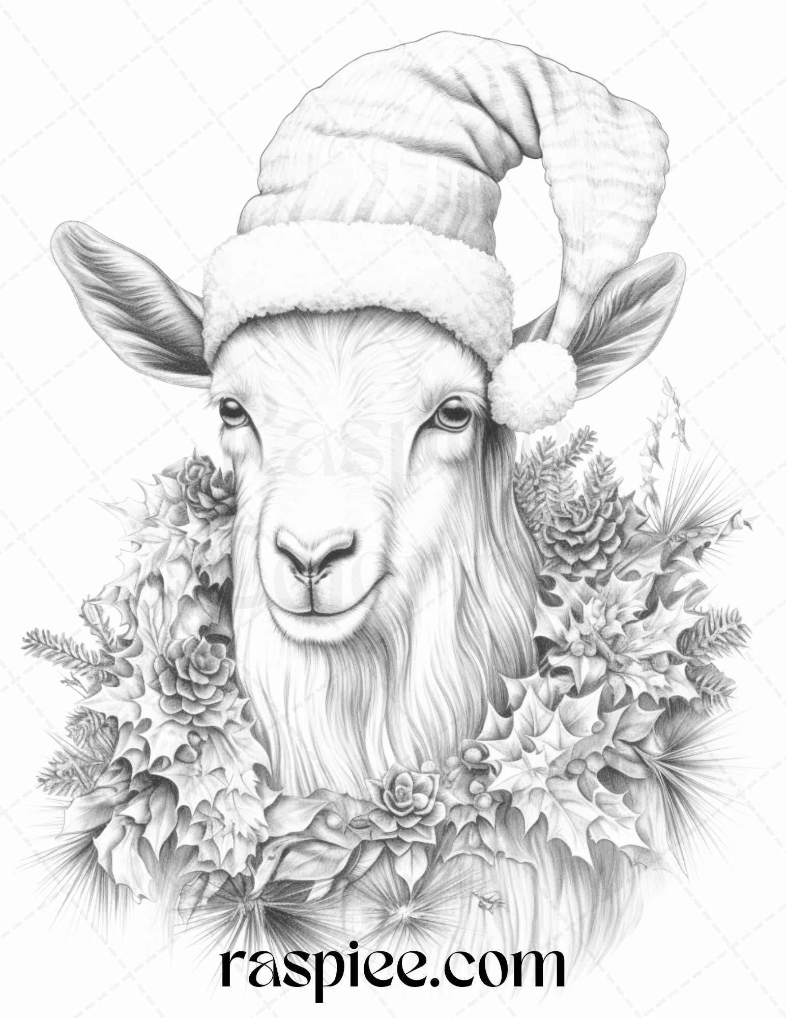 Christmas animals grayscale coloring pages printable for adults pd â coloring