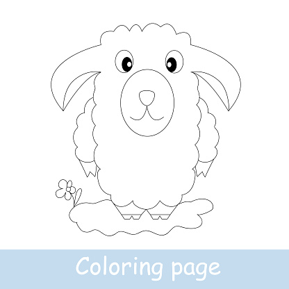 Cute cartoon sheep coloring page learn to draw animals vector line art hand drawing coloring book for kids print for a tshirt label or sticker stock illustration