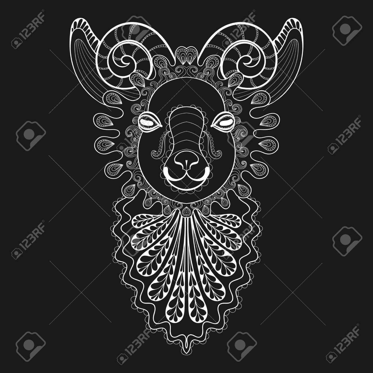 Vector zentangle ram head illustration white goat print for adult anti stress coloring page hand drawn artistically ornamental patterned decorative sheep animal collection for tattoo design royalty free svg cliparts vectors and