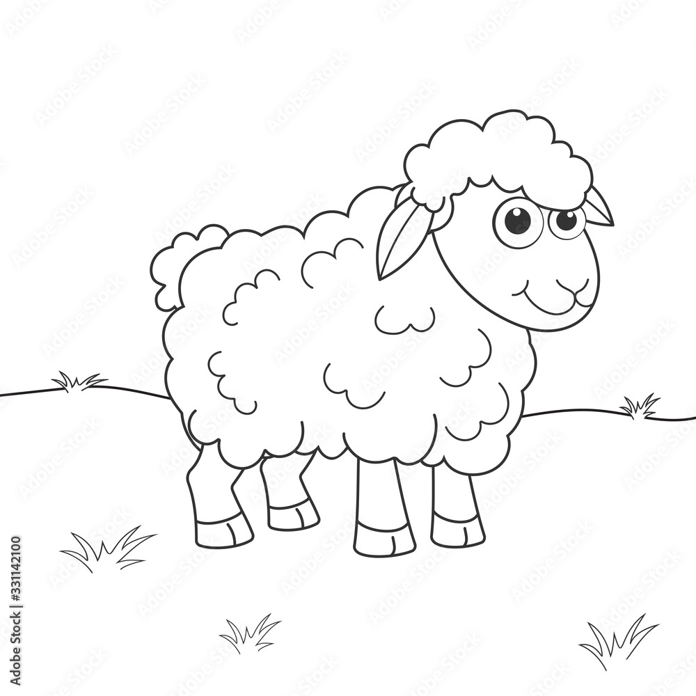 Coloring page outline of cartoon sheep page for coloring book of funny lamb for kids activity colorless picture about cute animals anti
