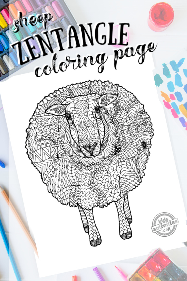 Soothing zentangle sheep coloring page kids activities blog